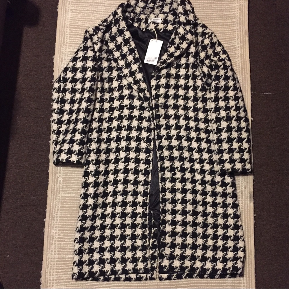 Glamorous Black and White Checkered Coat